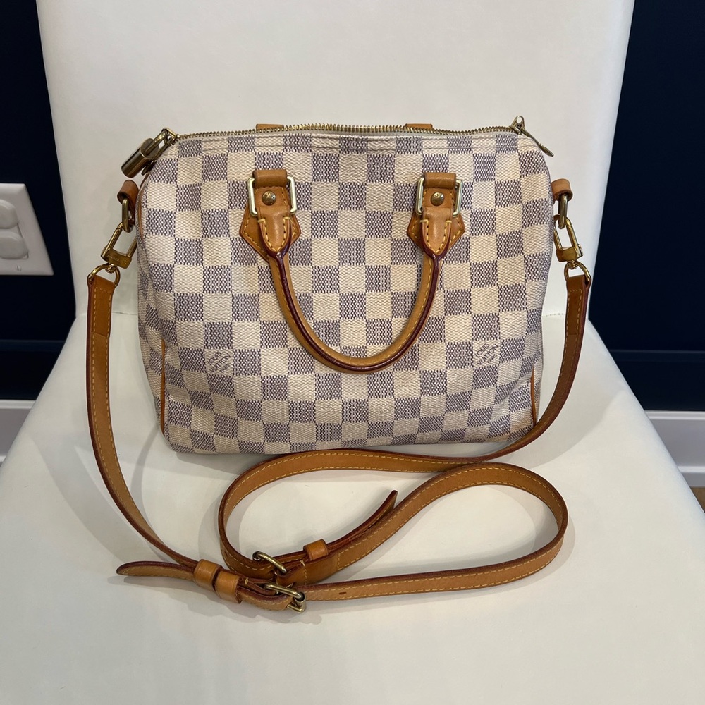 Louis Vuitton Tan and Cream Checkered Crossbody Bag